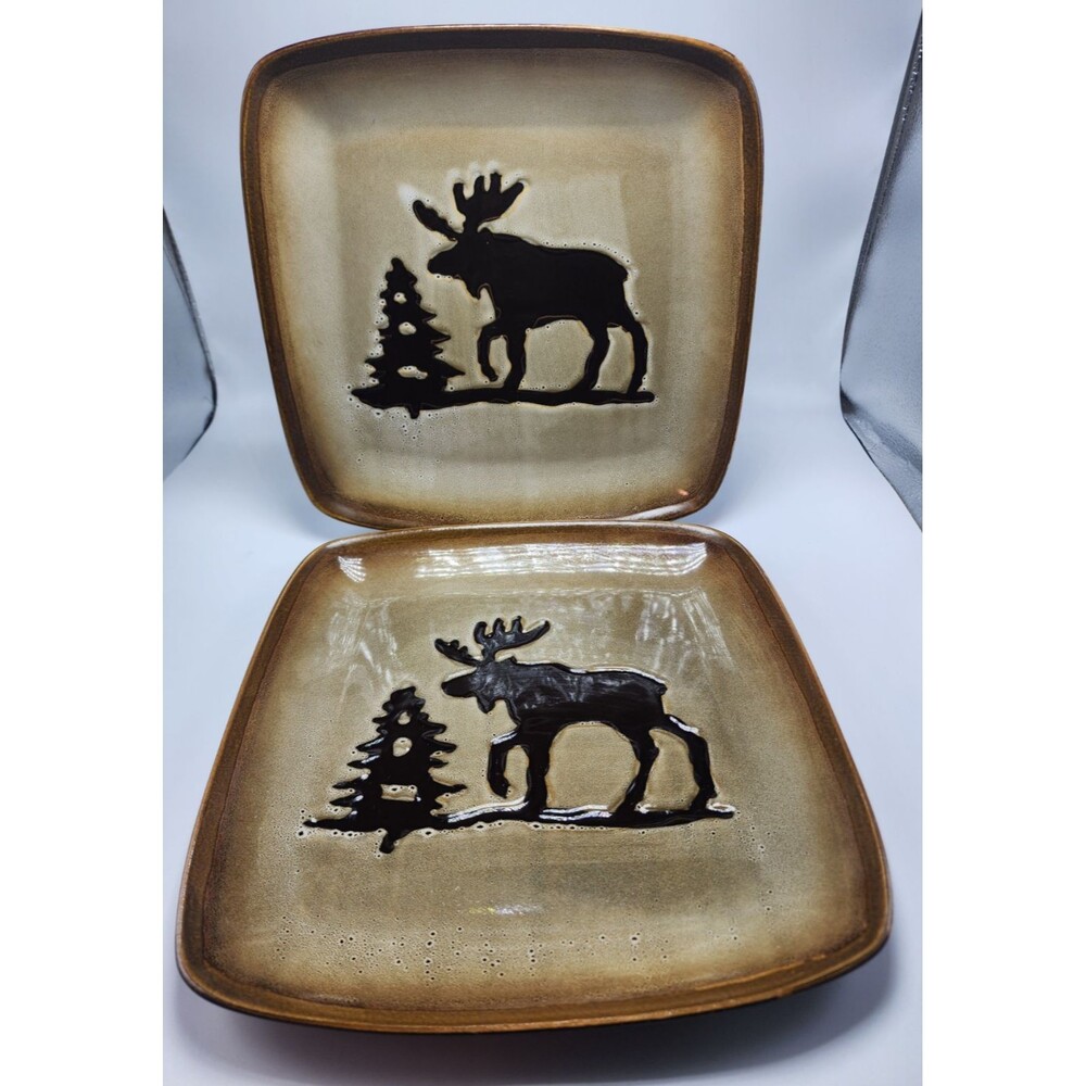 Woodland Home Studios Rustic Moose Dinner Plates Square (Set of 2) READ!!!